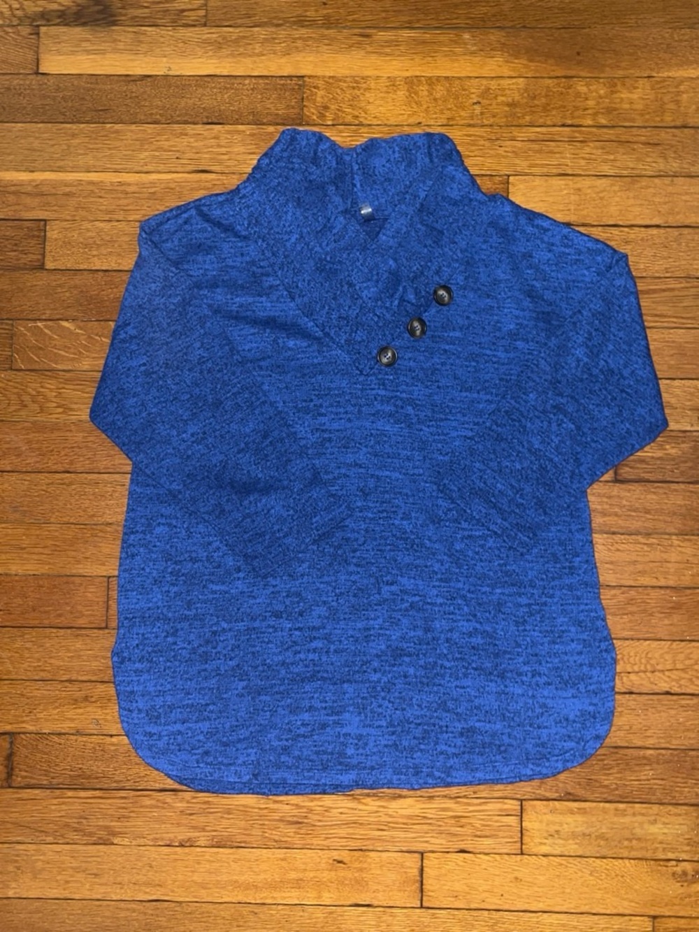 NY Collection Blue Shawl Collar Buttoned Sweater